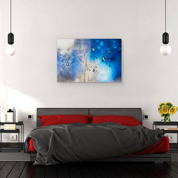 Tablou canvas - Ploaie Albastra, Albastru, Iarba, Roua, Cadere, Picaturi de Apa, 60 x 90 cm - 3- Roveli