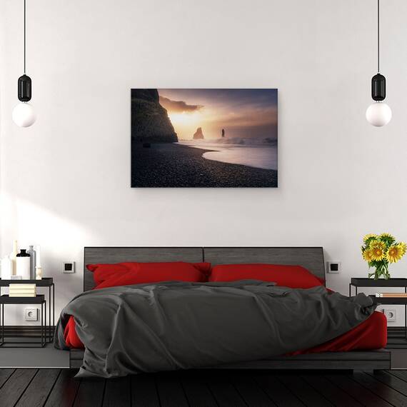 Tablou canvas - Rasarit de Soare in Reynisfjara, Islanda, Plaja, Pietricele, Coasta, 80 x 120 cm - 3- Roveli