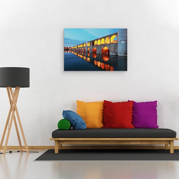 Tablou canvas - Reflectie, Pod, Noapte, Arhitectura, Turn, Arcuri, 60 x 90 cm - 2- Roveli