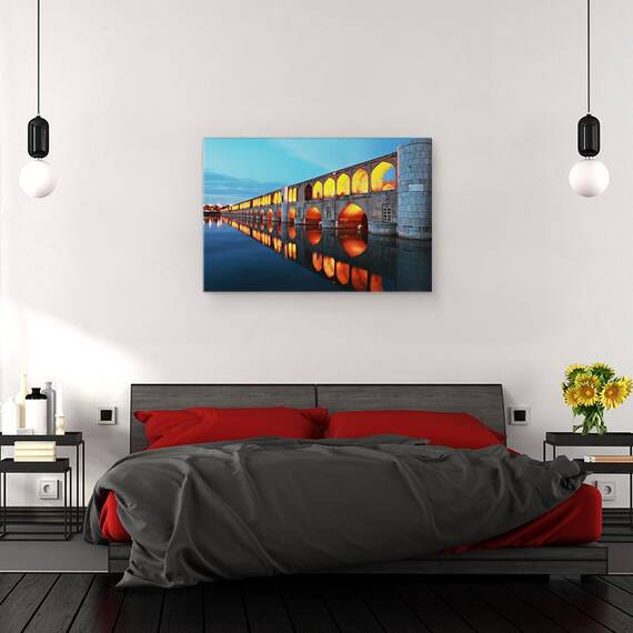 Tablou canvas - Reflectie, Pod, Noapte, Arhitectura, Turn, Arcuri, 60 x 90 cm - 3- Roveli