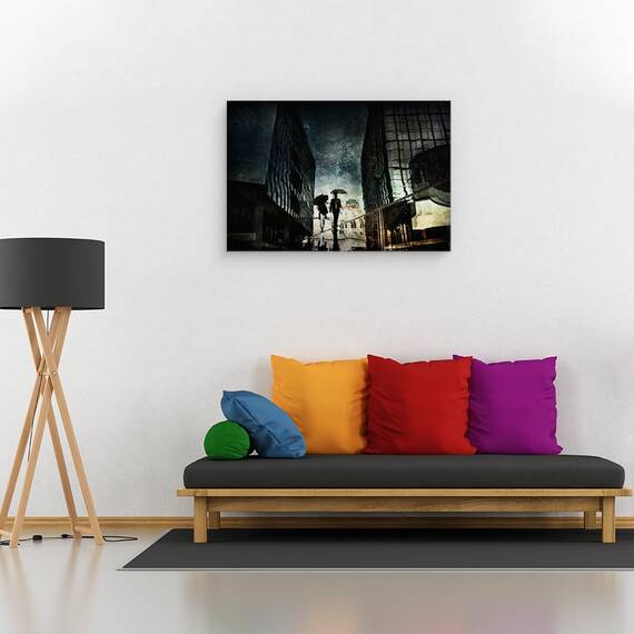 Tablou canvas - Strada, Oameni, Ploaie, Persoana, Urbana, Fard, 60 x 90 cm - 2- Roveli