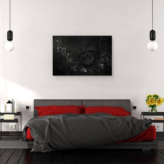 Tablou canvas - Trandafir Negru, Trandafir, Alb-Negru, Intunecos, Floare, 80 x 120 cm - 3- Roveli