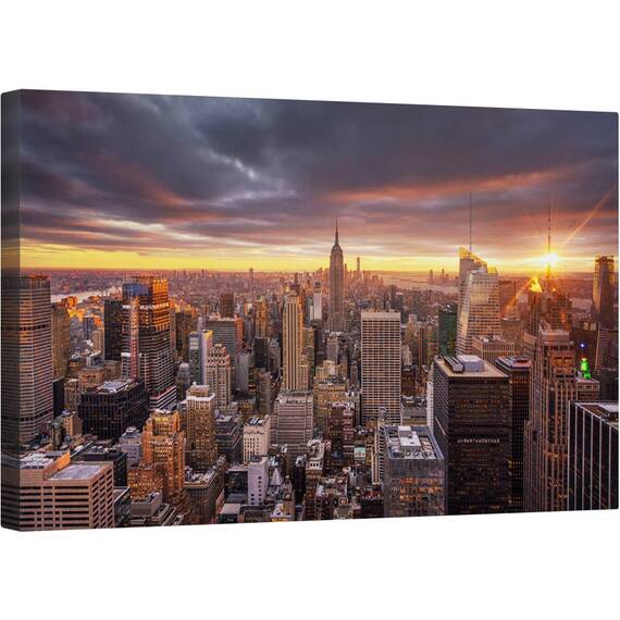 Tablou canvas - Zgarie Nori, Orizont, Oras, Arhitectura, Calatorie, Soare, Usor, 50 x 80 cm - - Roveli