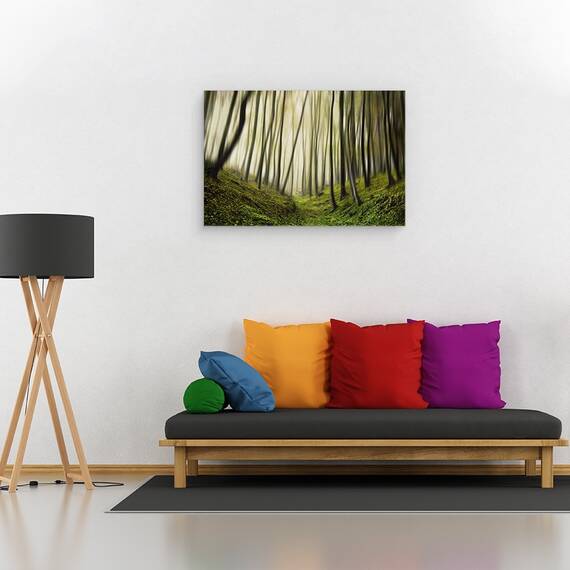Tablou canvas - Alergare, Padure, Pomi, Verde, Ceata, Ireal, 80 x 120 cm - 2- Roveli