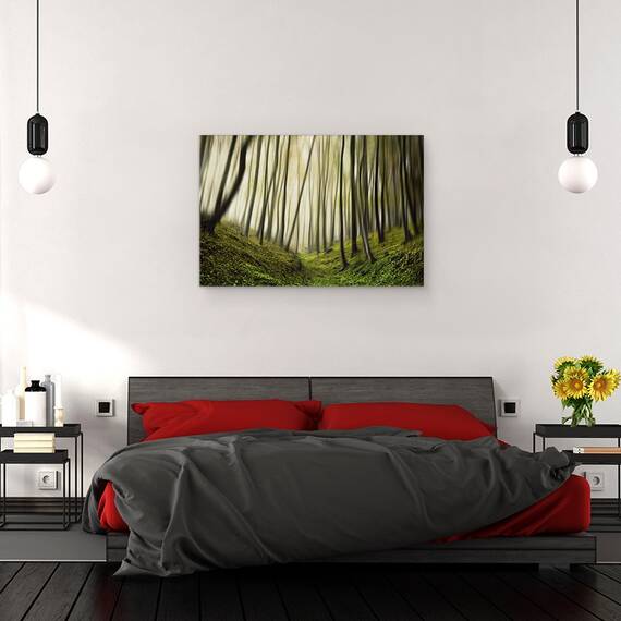 Tablou canvas - Alergare, Padure, Pomi, Verde, Ceata, Ireal, 80 x 120 cm - 3- Roveli
