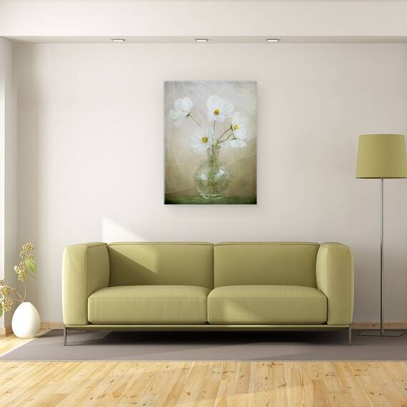 Tablou canvas - Briza Cosmosului, Cosmos, Alb, Natura Moarta, Vaza, Tabere, 60 x 80 cm - 2- Roveli