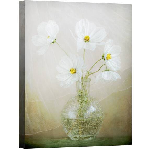 Tablou canvas - Briza Cosmosului, Cosmos, Alb, Natura Moarta, Vaza, Tabere, 75 x 100 cm - - Roveli
