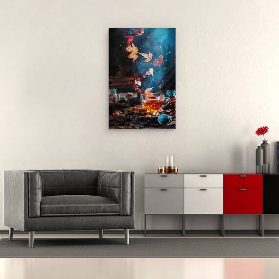 Tablou canvas - Ceai de Toamna, Frunza, Infrangere, Picaturi, Picaturi de Apa, 40 x 60 cm - 2- Roveli