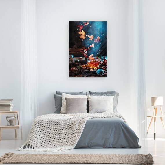 Tablou canvas - Ceai de Toamna, Frunza, Infrangere, Picaturi, Picaturi de Apa, 40 x 60 cm - 3- Roveli