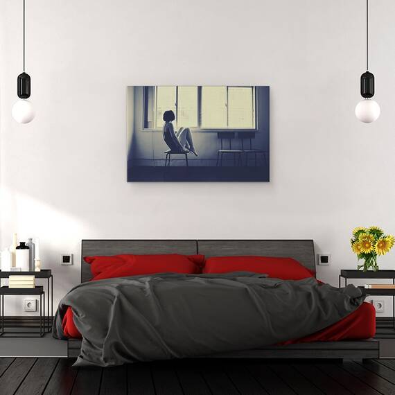 Tablou canvas - Dansatoare, Japonia, Femeie, Fereastra, sedinta, Scaun, 60 x 90 cm - 3- Roveli