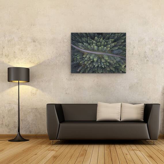 Tablou canvas - Drum Prin Padure, Aerial, Peisaj, Pomi, Copac, Padure, Verde, 50 x 70 cm - 2- Roveli