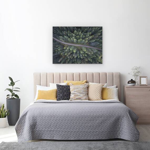 Tablou canvas - Drum Prin Padure, Aerial, Peisaj, Pomi, Copac, Padure, Verde, 50 x 70 cm - 3- Roveli