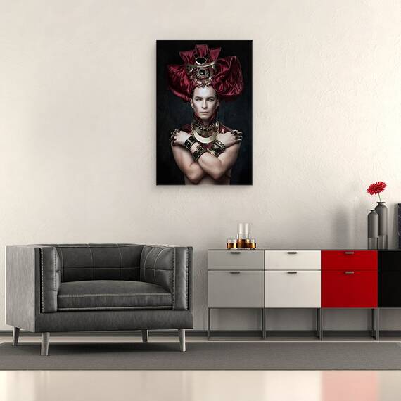 Tablou canvas - Faraon Rosu, Portret, Faraon, Bijuterii, Rege, Imparat, Regal, 60 x 90 cm - 2- Roveli