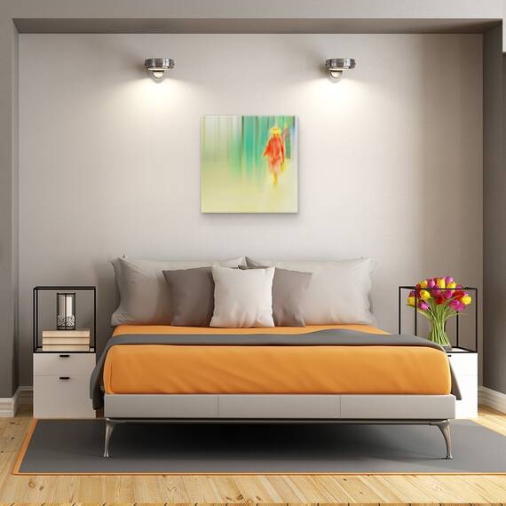 Tablou canvas - Femeie in Rosu, Rosu, Portocaliu, sapca, 60 x 60 cm - 3- Roveli