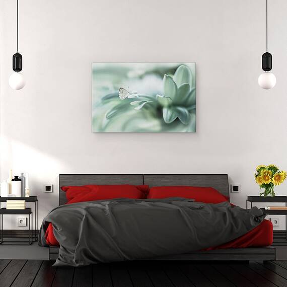 Tablou canvas - Floare, Culori Pastelate, Verde, Fluture, Cadere, Picatura, 80 x 120 cm - 3- Roveli
