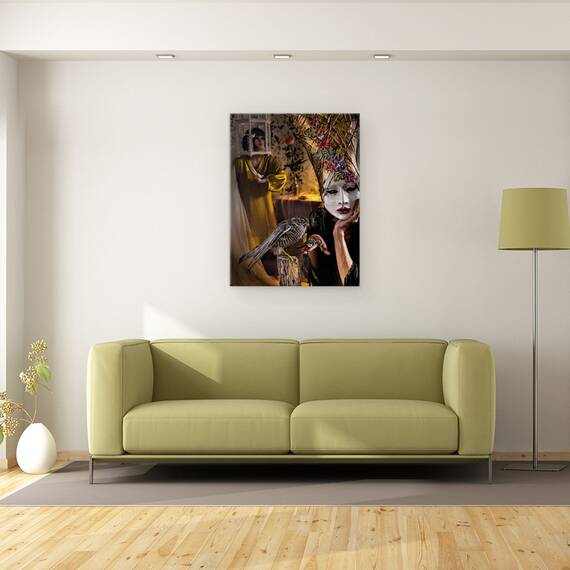 Tablou canvas - Hranire, Masca, sapca, Pasare, soim, Fata, Cusca, 75 x 100 cm - 2- Roveli