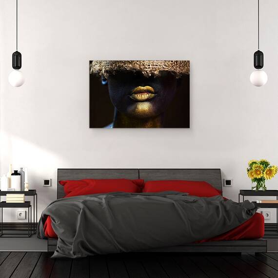 Tablou canvas - Imperfect, Fata, Buze, Aur, Ruj, 40 x 60 cm - 3- Roveli