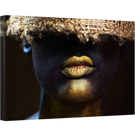 Tablou canvas - Imperfect, Fata, Buze, Aur, Ruj, 60 x 90 cm - - Roveli