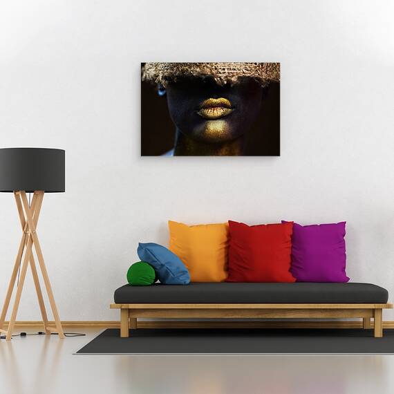 Tablou canvas - Imperfect, Fata, Buze, Aur, Ruj, 60 x 90 cm - 2- Roveli