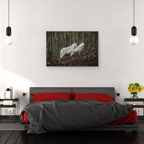 Tablou canvas - Intalnire Cu Lupii Albi, Lupi, Animale, Lup, Padure, Salbatic, Alb, 40 x 60 cm - 3- Roveli