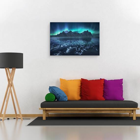 Tablou canvas - Lumea Inghetata, Aurora, Lac, Munte, Peisaj, Inghetat, 80 x 120 cm - 2- Roveli