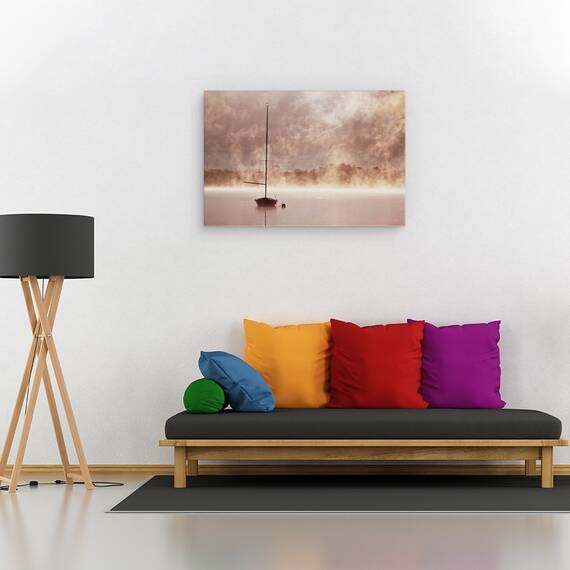 Tablou canvas - Mistic, Barca, Abur, Zori, Rasarit de Soare, Stralucire, Bassenthwait, 60 x 90 cm - 2- Roveli