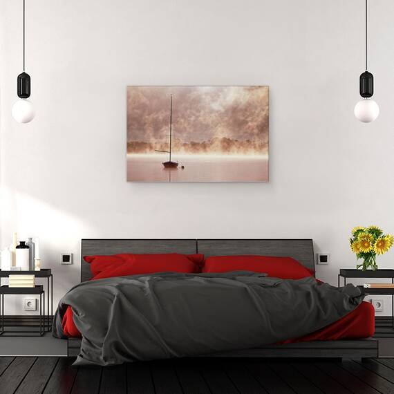 Tablou canvas - Mistic, Barca, Abur, Zori, Rasarit de Soare, Stralucire, Bassenthwait, 60 x 90 cm - 3- Roveli