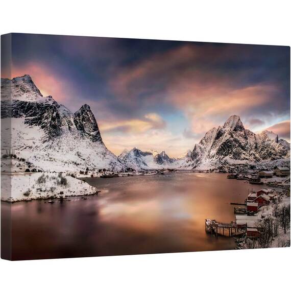 Tablou canvas - Norvegia, Lofoten, Frau, Apus, Apa, 40 x 60 cm - - Roveli
