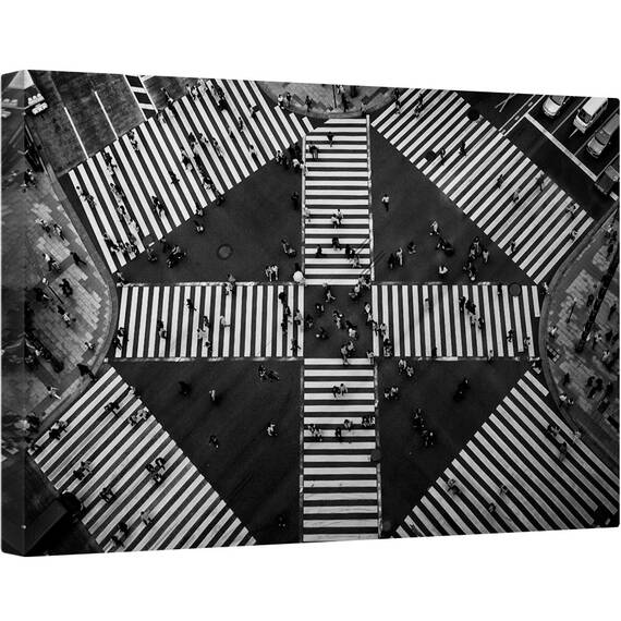 Tablou canvas - Oameni Care Traverseaza, Tokyo, Oras, Urbana, Alb-Negru, Oameni, Japonia, 40 x 60 cm - - Roveli