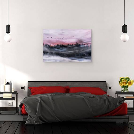 Tablou canvas - Plecand in Zori, Roz, Vant, Batut de Vanturi, Pomi, Apa, 60 x 90 cm - 3- Roveli