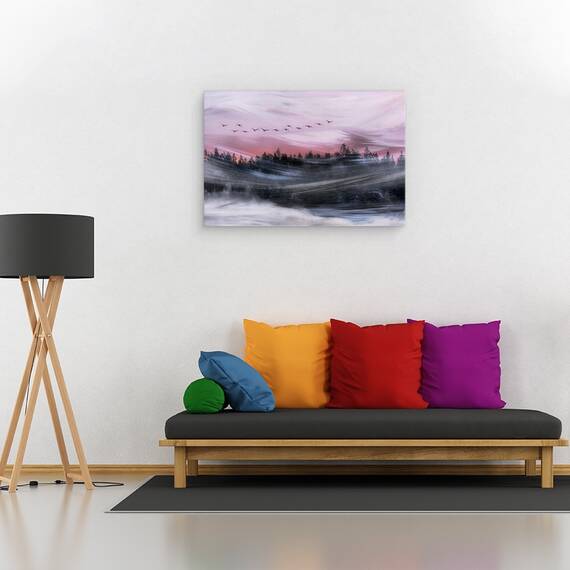 Tablou canvas - Plecand in Zori, Roz, Vant, Batut de Vanturi, Pomi, Apa, 80 x 120 cm - 2- Roveli