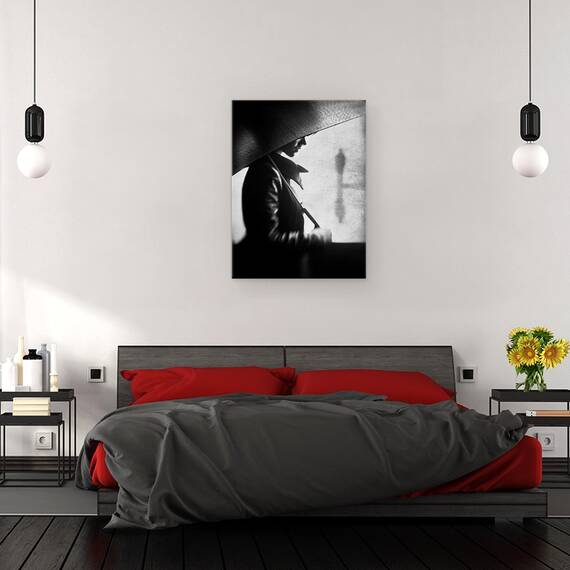 Tablou canvas - Ploaie, Persoana, Acoperire, Impermeabil, Umbrela, Alb-Negru, Imagine, 60 x 80 cm - 3- Roveli