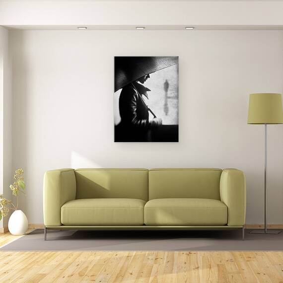 Tablou canvas - Ploaie, Persoana, Acoperire, Impermeabil, Umbrela, Alb-Negru, Imagine, 50 x 70 cm - 2- Roveli