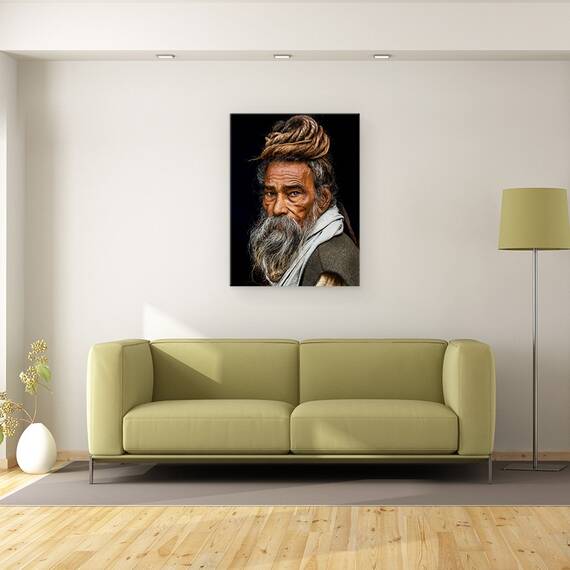 Tablou canvas - Portretul Unui Sadhu, Batran, Portret, Varsta, Par, Sadhu, India, 50 x 70 cm - 2- Roveli