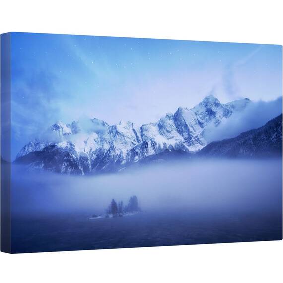 Tablou canvas - Seara de Iarna, Munte, Munti, Varfuri Inzapezite, Varfuri, Ceata, Abur, 80 x 120 cm - - Roveli