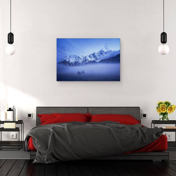 Tablou canvas - Seara de Iarna, Munte, Munti, Varfuri Inzapezite, Varfuri, Ceata, Abur, 80 x 120 cm - 3- Roveli