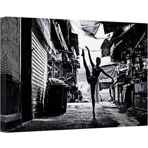 Tablou canvas - Strada, Performanta, Alb-Negru, Alee, Balet, Balerina, 60 x 90 cm - - Roveli