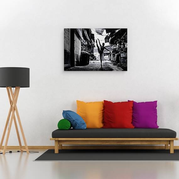 Tablou canvas - Strada, Performanta, Alb-Negru, Alee, Balet, Balerina, 60 x 90 cm - 2- Roveli