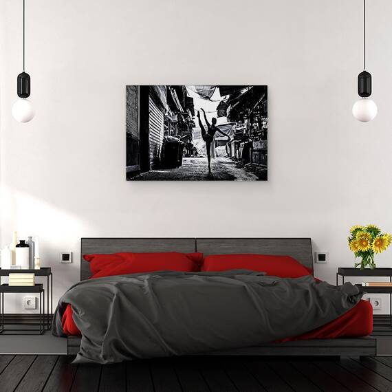 Tablou canvas - Strada, Performanta, Alb-Negru, Alee, Balet, Balerina, 60 x 90 cm - 3- Roveli
