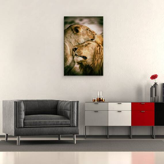 Tablou canvas - Ce Este Dragostea, Afectiune, Iubire, Imbratisare, Felina, Leu, 80 x 120 cm - 2- Roveli
