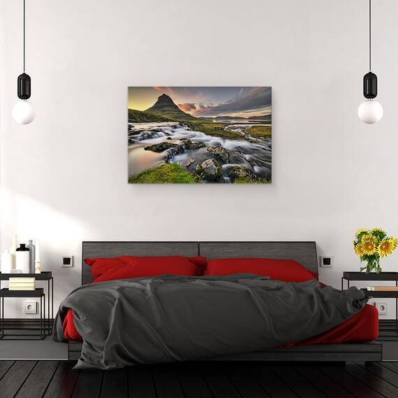 Tablou canvas - Dis de Dimineata, Kirkjufell, Islanda, Vara, Curent, Apa, Flux, 60 x 90 cm - 3- Roveli