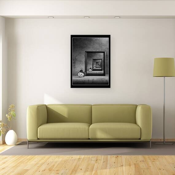 Tablou canvas - Eternitatea, Portret, Timp, Tabel, Ceas, Alb-Negru, 50 x 70 cm - 2- Roveli