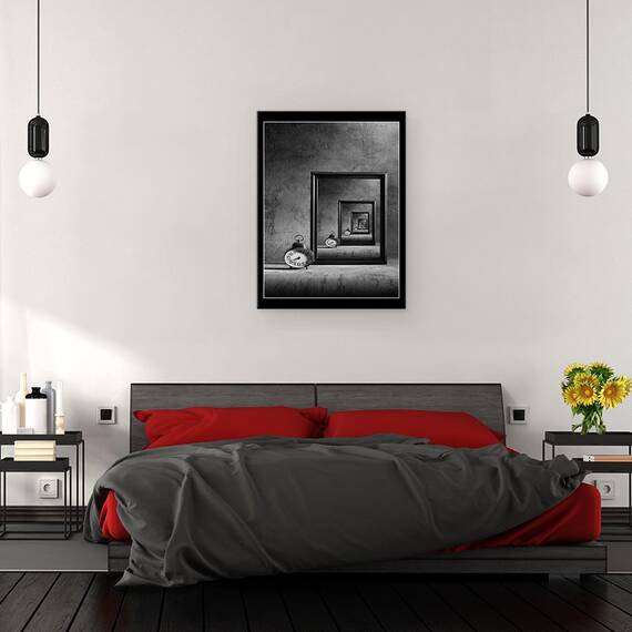 Tablou canvas - Eternitatea, Portret, Timp, Tabel, Ceas, Alb-Negru, 50 x 70 cm - 3- Roveli
