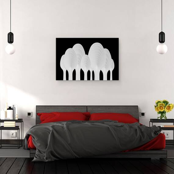 Tablou canvas - Linguri Inele de Copac, Lingura, Grafic, Contrast, Alb-Negru, Abstract, 80 x 120 cm - 3- Roveli