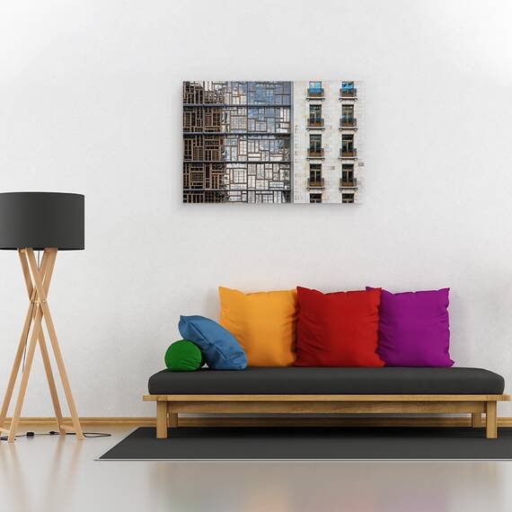 Tablou canvas - Mozaicul Din Ferestre, Arhitectura, Fatada, Cladire, Ferestre, Bruxelles, Zid, 60 x 90 cm - 2- Roveli