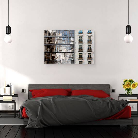 Tablou canvas - Mozaicul Din Ferestre, Arhitectura, Fatada, Cladire, Ferestre, Bruxelles, Zid, 40 x 60 cm - 3- Roveli