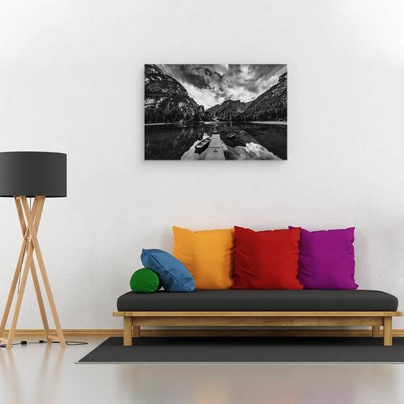 Tablou canvas - Nuante de Gri, Barca, Munte, Dig, 40 x 60 cm - 2- Roveli