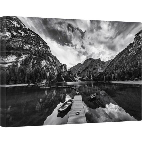 Tablou canvas - Nuante de Gri, Barca, Munte, Dig, 80 x 120 cm - - Roveli