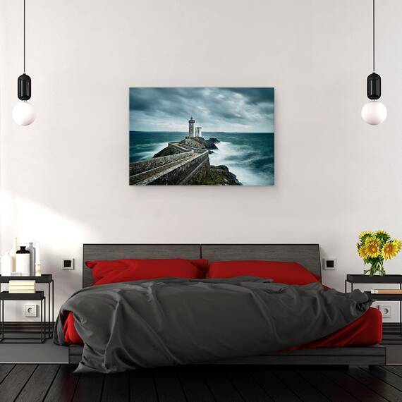 Tablou canvas - Rezistenta, Far, Mare, Stanca, Ocean, Nori, Franta, 80 x 120 cm - 3- Roveli
