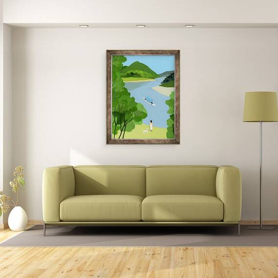 Tablou inramat - Hiroyuki Izutsu - O femeie care se uita la nava., 60 x 80 cm - 2- Roveli